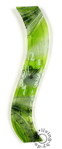 Design Wanduhr aus Glas grün verde - Designer Glasuhr - Sehr Hochwertig - Handarbeit - Exklusives Unikat - Größe 50x8cm - 1