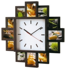 Foto Wanduhr Foto Galerieuhr für 12 Bilder mit Uhr mit schwarzen Bilderrahmen - 1