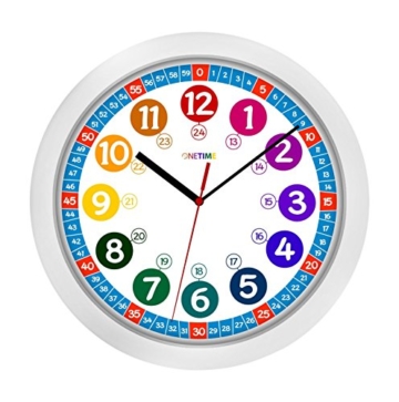 ONETIME Kinderwanduhr (Ø) 30,5 cm Kinder Wanduhr mit lautlosem Uhrenwerk und farbenfrohem Design – Ablesen der Uhrzeit lernen - 1