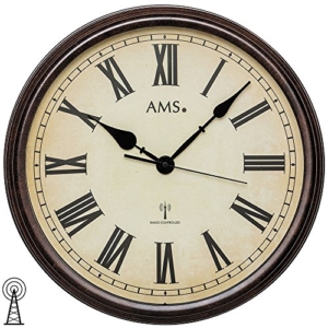 AMS 7415 Wanduhr Mit Pendel – Holz-Alu-Design, Silbernes Zifferblatt, 23x69cm, Quarzwerk