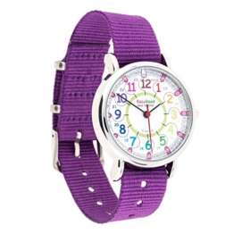 EasyRead Time Teacher Kinderuhr, 12- & 24- Stunden Uhrzeit, Regenbogenfarben, Violettes Armband -