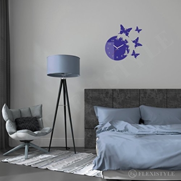Große moderne Wanduhr Schmetterling Blau rund 30cm, 3d DIY, Wohnzimmer, Schlafzimmer, Kinderzimmer - 2