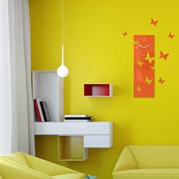 Große moderne Wanduhr Schmetterling Orange (vertikal) Querformat 60 x 20 cm, 3d DIY, Wohnzimmer, Schlafzimmer, Kinderzimmer - 3