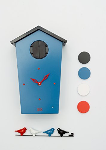 KOOKOO Birdhouse Limited Edition Blau Wanduhr mit 12 natürlichen Vogelstimmen aus der Natur oder Kuckucksuhr Moderne Design Singvogel Uhr mit Pendel - 2