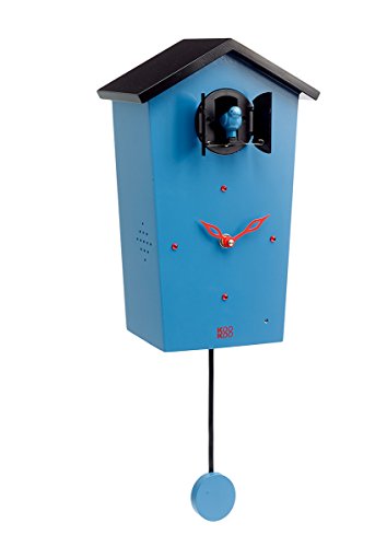 KOOKOO Birdhouse Limited Edition Blau Wanduhr mit 12 natürlichen Vogelstimmen aus der Natur oder Kuckucksuhr Moderne Design Singvogel Uhr mit Pendel - 1