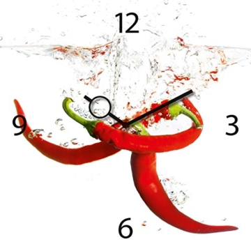 Wanduhr aus Glas für die Küche, Splashing Chili Pepper, Pepperoni im Wasser, 30x30 cm von Eurographics - 1