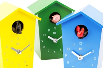KOOKOO AnimalHouse Gelb Kuckucksuhr Wanduhr mit 5 Bauernhoftieren Aufnahmen aus der Natur Moderne witzige Design Uhr - 7