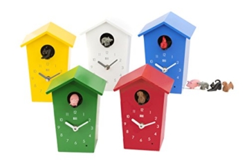 KOOKOO AnimalHouse Gelb Kuckucksuhr Wanduhr mit 5 Bauernhoftieren Aufnahmen aus der Natur Moderne witzige Design Uhr - 8