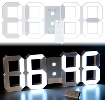 Lunartec LED Uhr Schlafzimmer: Digitale XXL-LED-Tisch- & Wanduhr, 45 cm, dimmbar, Wecker, Fernbedien. (XXL Uhr) - 1