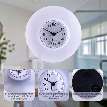Saugnapf Wasserdicht Runde Mini Wanduhr Quarz Uhren Dekoration Für Badezimmer Küche Wohnzimmer Schlafzimmer(Weiß) - 5