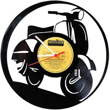 Wanduhr aus Vinyl Schallplattenuhr Vespa Upcycling Design Uhr Wand-Deko Vintage-Uhr Wand-Dekoration Retro-Uhr Made in Germany - 1