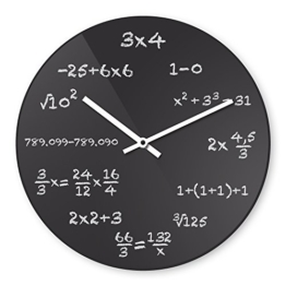 Wanduhr mit Motiv - Mathe - aus Echt-Glas | runde Küchen-Uhr | große Uhr modern - 1