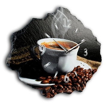 Kreative Feder Kaffee Luxus Designer Wanduhr Funkuhr aus Schiefer *Made in Germany leise ohne Ticken WS211FL - 2