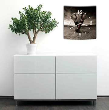 LAUTLOSE Designer Wanduhr mit Spruch Afrika Elefant schwarz weiß grau weiß modern Dekoschild Abstrakt Bild 29,5 x 28cm - 2