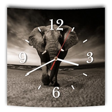LAUTLOSE Designer Wanduhr mit Spruch Afrika Elefant schwarz weiß grau weiß modern Dekoschild Abstrakt Bild 29,5 x 28cm - 1