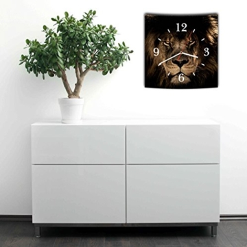 LAUTLOSE Designer Wanduhr mit Spruch Afrika Löwe braun schwarz grau weiß modern Dekoschild Abstrakt Bild 29,5 x 28cm - 2