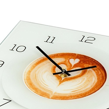 levandeo Wanduhr aus Glas 30x30cm Uhr als Glasbild Küche Cappuchino Kaffee Coffee Deko - 3