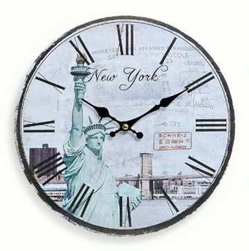 levandeo Wanduhr aus Holz 29cm - Motiv: Amerika USA New York Freiheitsstatue - Küchenuhr Uhr römische Ziffern Quartzuhr - 1