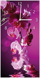 Wallario Design Wanduhr Rosafarbene Orchidee Blüten in pink aus Acrylglas, Größe 30 x 60 cm, weiße Zeiger - 1