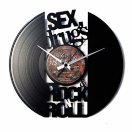 DISCOCLOCK - SEX, DRUGS & ROCK'N'ROLL - Wanduhr aus Vinyl Schallplattenuhr mit ROLLING STONES motiv- Upcycling Design Uhr Wand-Deko Vintage-Uhr Retro-Uhr MADE IN ITALY - Schnelle lieferung 24 st.! - 1