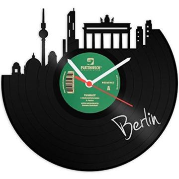 GRAVURZEILE Skyline Berlin Wanduhr aus Vinyl Schallplattenuhr Upcycling Design Uhr Vinyl-Uhr Wand Deko Vintage-Uhr Wand-Dekoration Retro-Uhr Made in Germany - 1