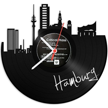 GRAVURZEILE Wanduhr aus Vinyl Schallplattenuhr Skyline Hamburg Upcycling Design Uhr Wand-Deko Vintage-Uhr Wand-Dekoration Retro-Uhr Made in Germany - 1