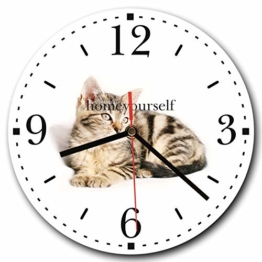 Homeyourself LAUTLOSE Runde Wanduhr Katze weiß aus Metall Alu-Verbund lautlos Uhrwerk rund modern Dekoschild Bild 30 x 30cm - 1