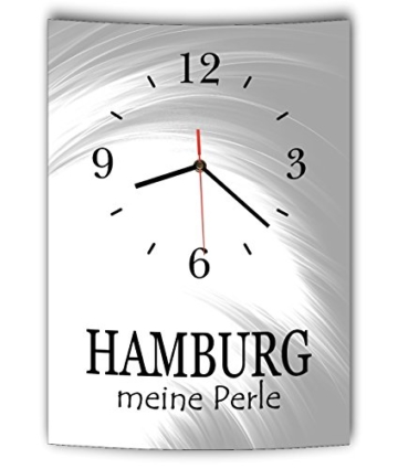 LAUTLOSE Designer Wanduhr mit Spruch Hamburg meine Perle grau weiß modern Dekoschild Schild Deko Bild 41 x 28cm Abstrakt - 1
