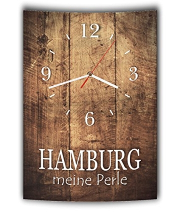 LAUTLOSE Designer Wanduhr mit Spruch Hamburg meine Perle Holz Holzoptik modern Deko schild Abstrakt Bild 41 x 28cm - 1