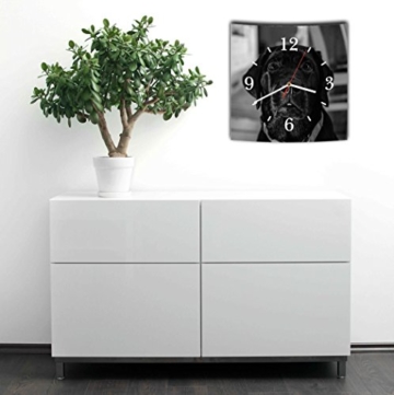 LAUTLOSE Designer Wanduhr mit Spruch Hund schwarz weiß grau weiß modern Dekoschild Abstrakt Bild 29,5 x 28cm - 2