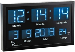 Lunartec LED Funk Wanduhren: Multi-LED-Funk-Uhr mit Datum und Temperatur, 412 blaue LEDs (Wanduhr Digital) - 1