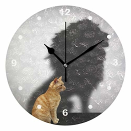 SUNOP Uhr für Kinder, mit Öl Bedruckte Katze mit Löwen-Schatten; Wanduhren für Wohnzimmer, Schlafzimmer und Küche im Vintage-Stil - 1