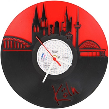 GRAVURZEILE Köln Fan-Uhr Wanduhr aus Vinyl Schallplattenuhr Upcycling Design-Uhr Vinyl-Uhr Wand-Deko Vintage-Uhr Wand-Dekoration Retro-Uhr Made in Germany - 1