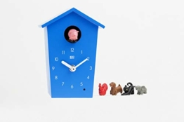 KOOKOO AnimalHouse Blau, Moderne kleine Kuckucksuhr mit 5 Bauernhoftieren, Aufnahmen aus der Natur. Hat EIN freundliches und modernes Design - 1