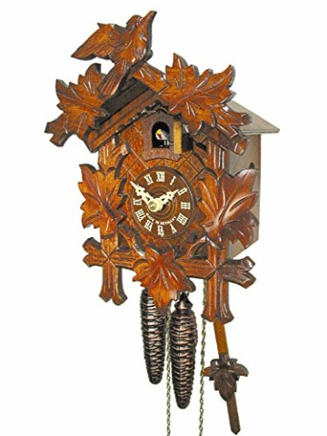 Original Schwarzwälder Kuckucksuhr/Schwarzwald-Uhr (Zertifiziert), 1-Tag-Werk, mechanisch, 24 cm, 5 Laub, 1 Vogel, Kukusuhr, Kukuksuhr, Kuckuksuhr (schönes Weihnachts-Geschenk) - 2