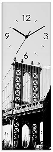 ARTLAND Wanduhr ohne Tickgeräusche Glas Quarzuhr 20x60 cm Rechteckig Lautlos Brooklyn Bridge New York Städte USA Amerika Modern S7MI - 1