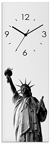ARTLAND Wanduhr ohne Tickgeräusche Glas Quarzuhr 20x60 cm Rechteckig Lautlos Freiheitsstatue New York Städte USA Amerika Modern S7MK - 1