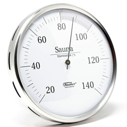 Fischer 198.01 - Sauna-Thermometer - 160mm Sauna-Bimetall-Thermometer aus Edelstahl - Made in Germany - 1