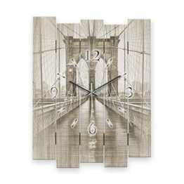 Kreative Feder Brooklyn Bridge | Designer Wanduhr aus MDF Holz | Shabby chic Landhaus leise Uhr ohne Ticken Funk Quarz 57x44cm (leises Quarzuhrwerk) - 1