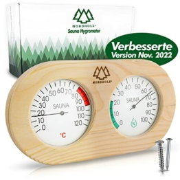 NORDHOLZ® Sauna Thermometer Hygrometer 2in1 - Zuverlässig & genau für die richtige Temperatur und Luftfeuchtigkeit - Sauna Hygrometer für eine wohltuenden Atmosphäre - Hochwertiges Sauna Zubehör - 1