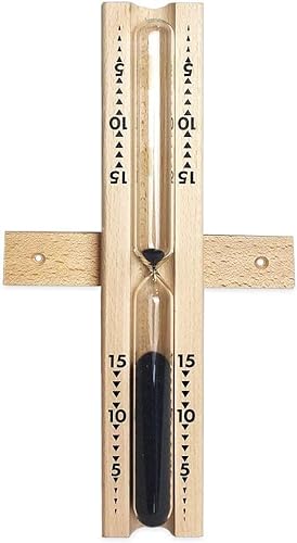 SudoreWell® Sauna Sanduhr Premium 15 Minuten aus Kiefernholz mit Bügel und schwarzem Sand plus Sauna Klimamesser Thermometer + Hygrometer Drop aus hellem Kiefernholz - 2