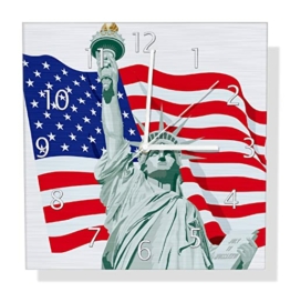 Wallario Design Wanduhr Freiheitsstatue USA aus Aluverbund, Alu-Uhr Größe 30 x 30 cm, weiße Zeiger mit Metalloptik - 1